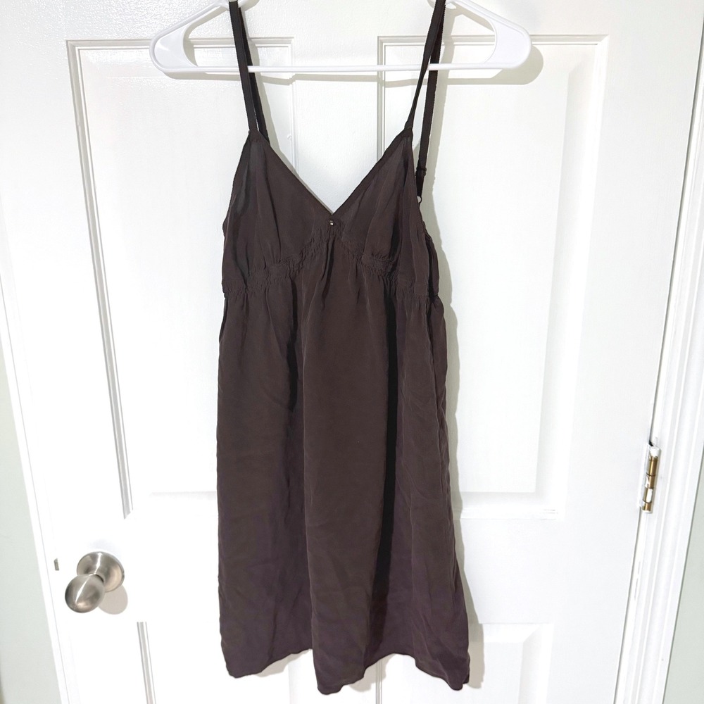 Vintage Victorias Secret 100% Silk Slip Dress Brown Smocked Empire Waist Small